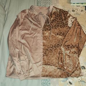 Two-Tone Satin and Leopard Print Blouse